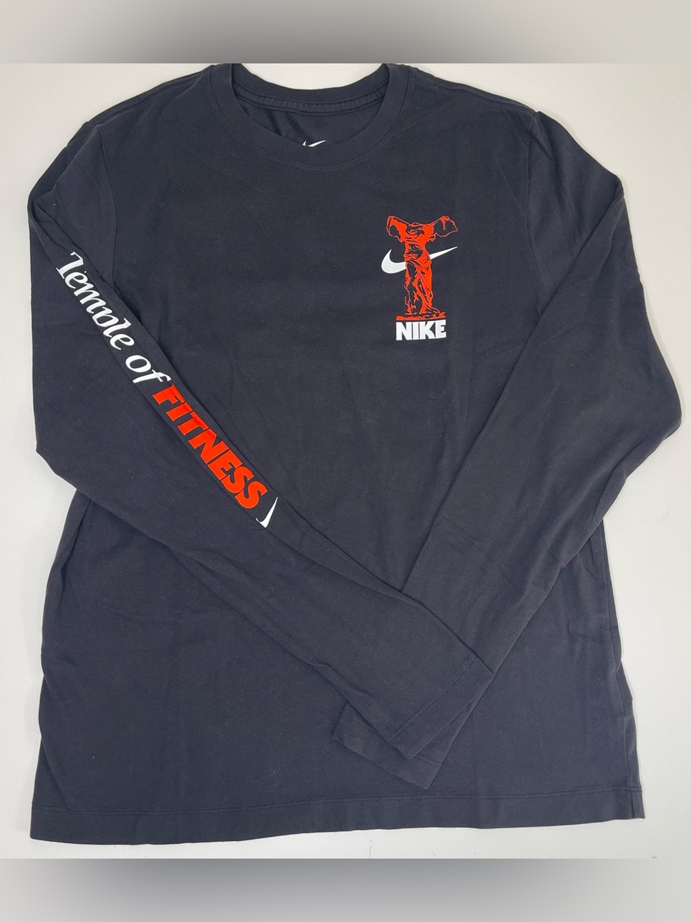 Nike Mens Temple Of Fitness Dri-Fit Long-Sleeve Graphic Tee Black / Orange LARGE